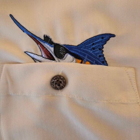 Hook & Tackle Mens Embroidered Swordfish Booze Brothers  Shirt Soft Lemon Large - Picture 7 of 12
